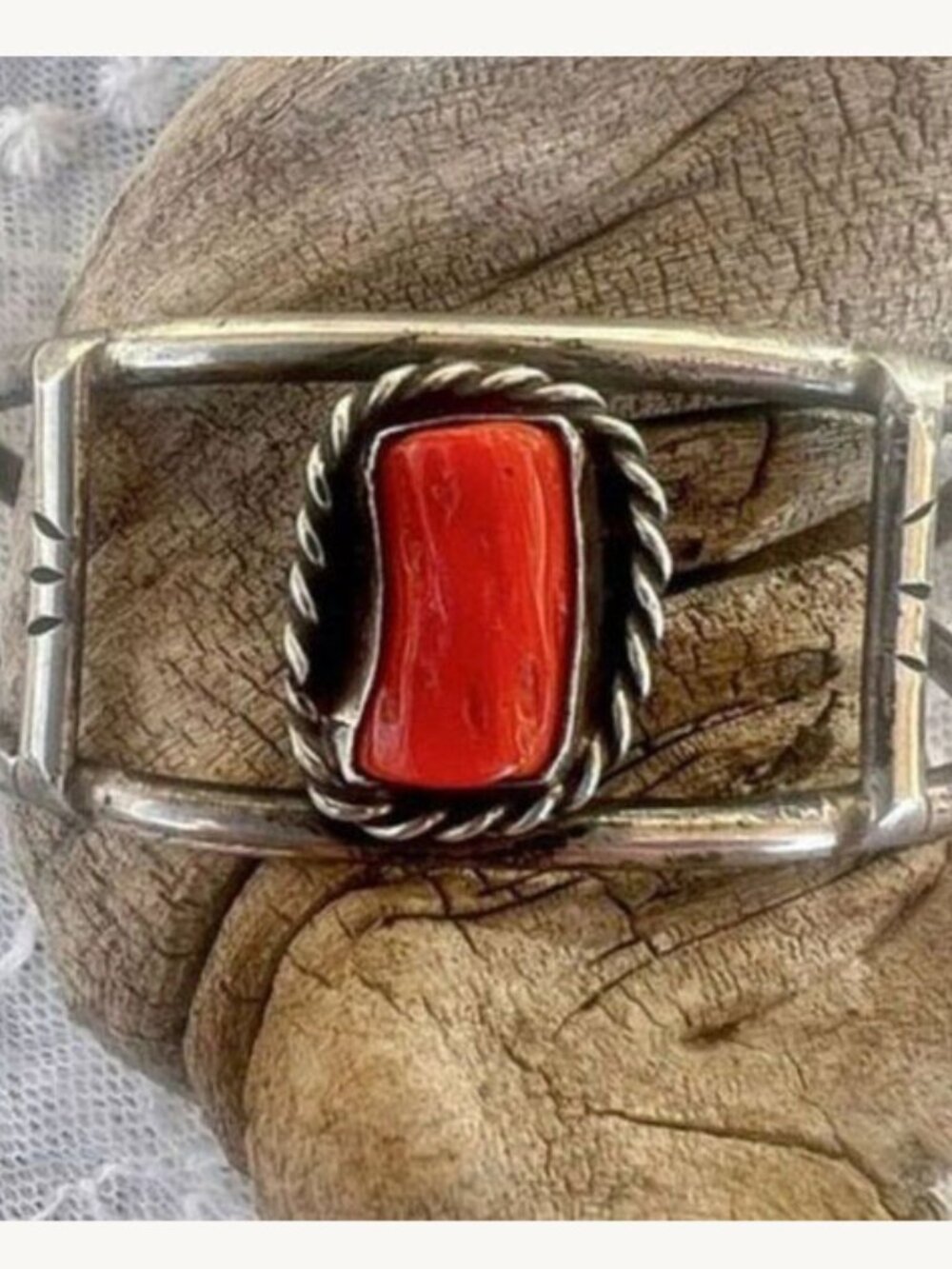 Vintage 60's/70's Handmade Red Coral Native Cuff